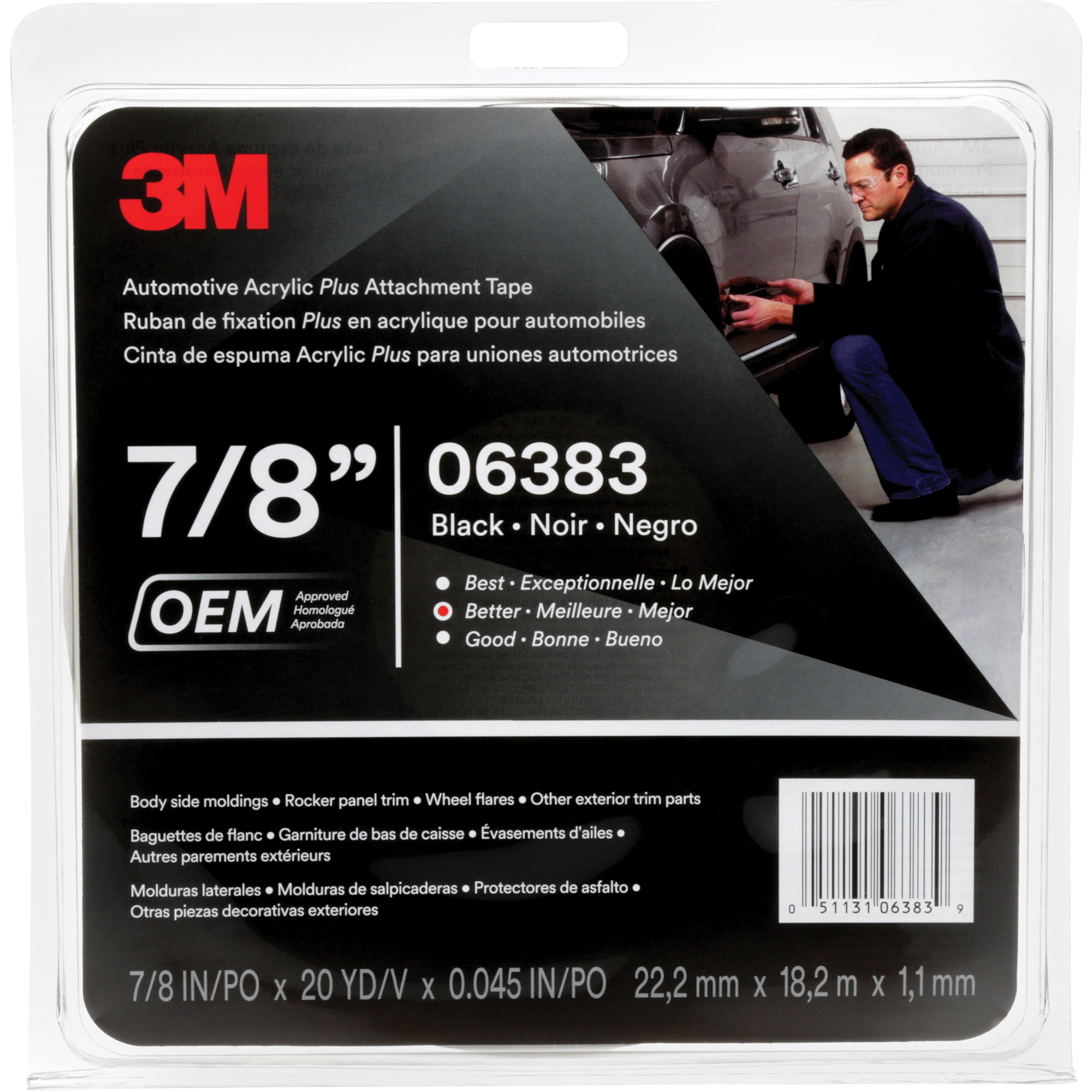 Ruban en acrylique de 3MMC pour l'automobile, 18 m (60') lo x 22 mm (7/8") la, 45 mils, Acrylique