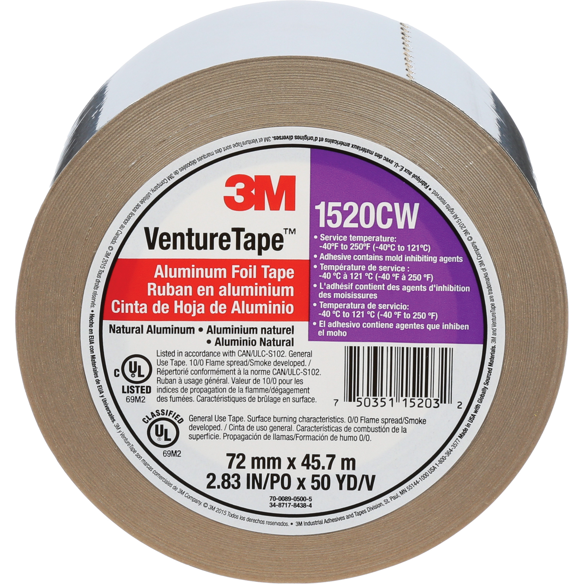 Ruban en aluminium Venture TapeMC, épaisseur 1,8 mils, 72 mm (3") x 45,7 m (150')