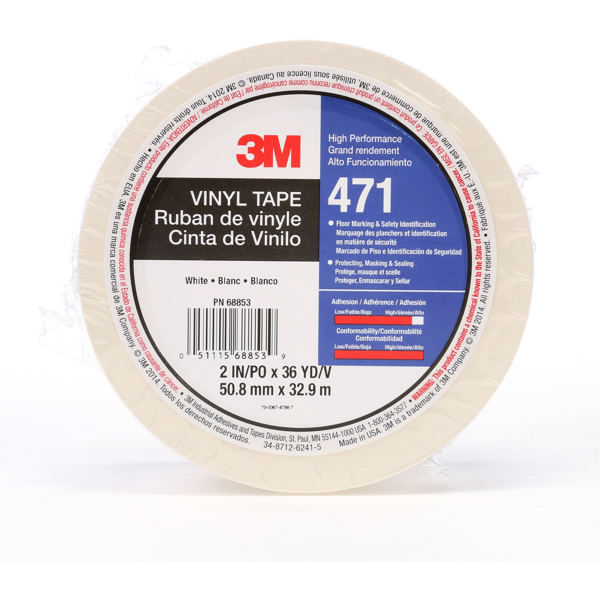 Ruban en vinyle 471, 50,8 mm (2") la x 32,9 m (108') lo, 5,2 mils, Blanc