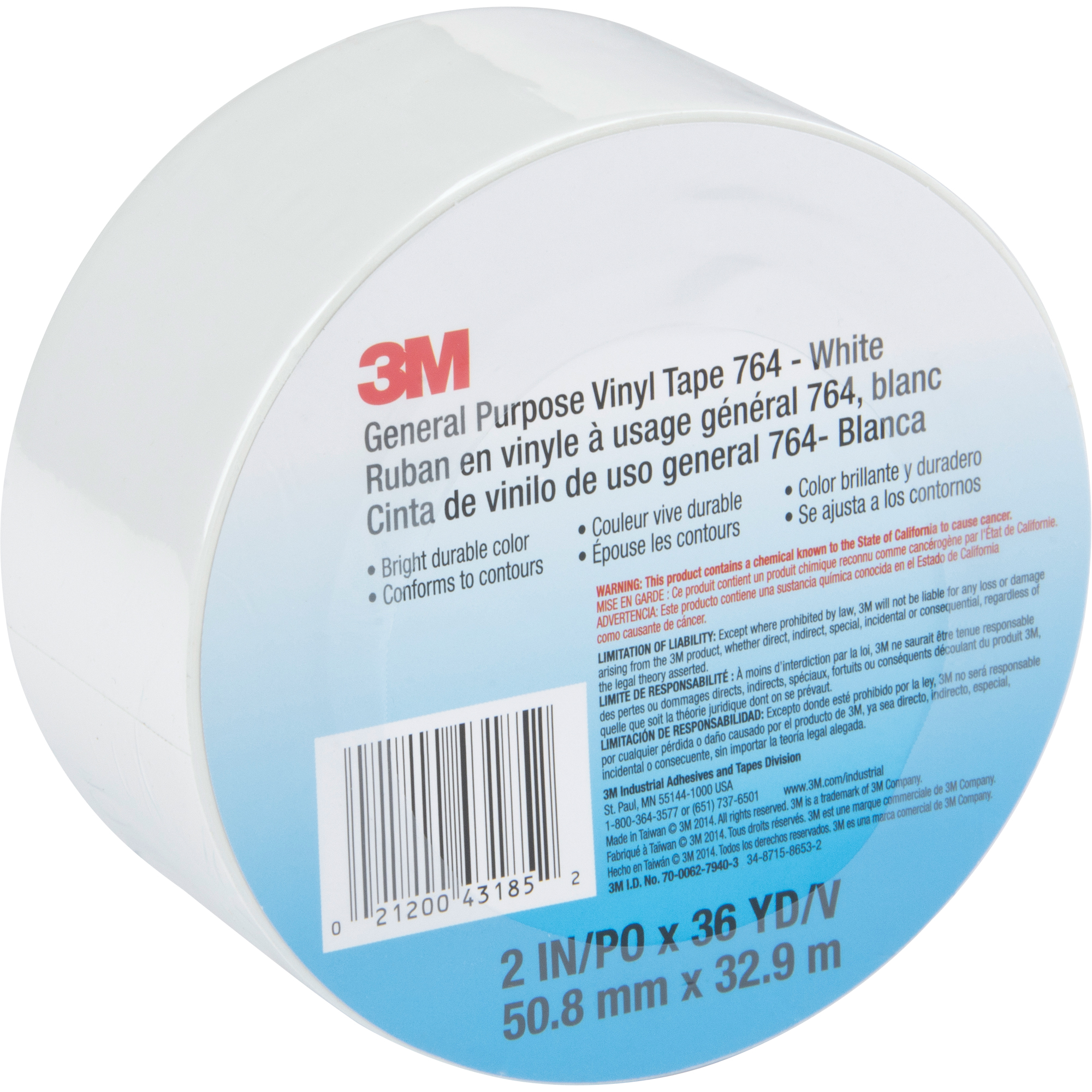 Ruban en vinyle à usage général 764, 48 mm (2") la x 32,9 m (108') lo, Blanc