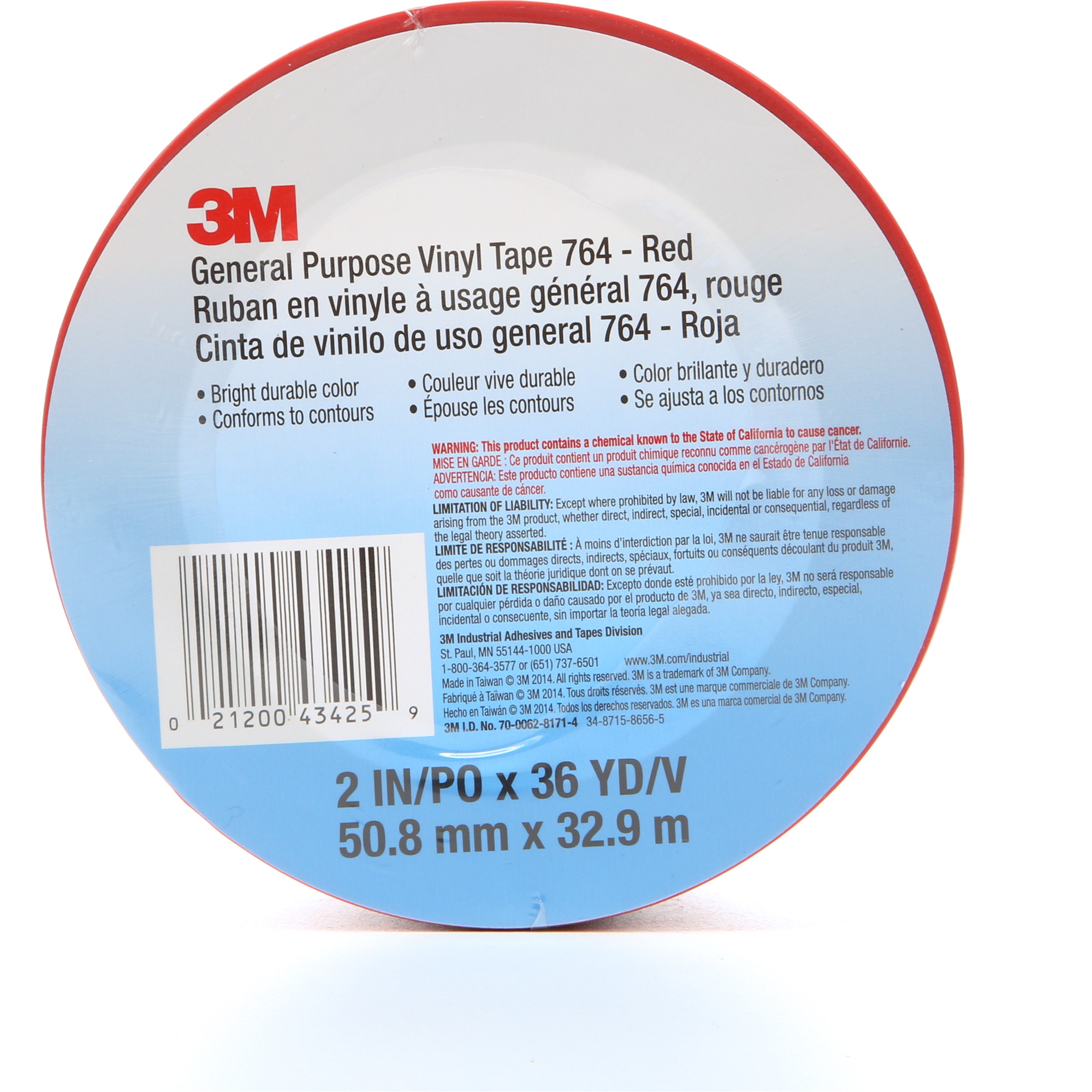 Ruban en vinyle pour travaux généraux 764, 50,8 mm (2") la x 32,9 m (108') lo, 5 mils, Rouge
