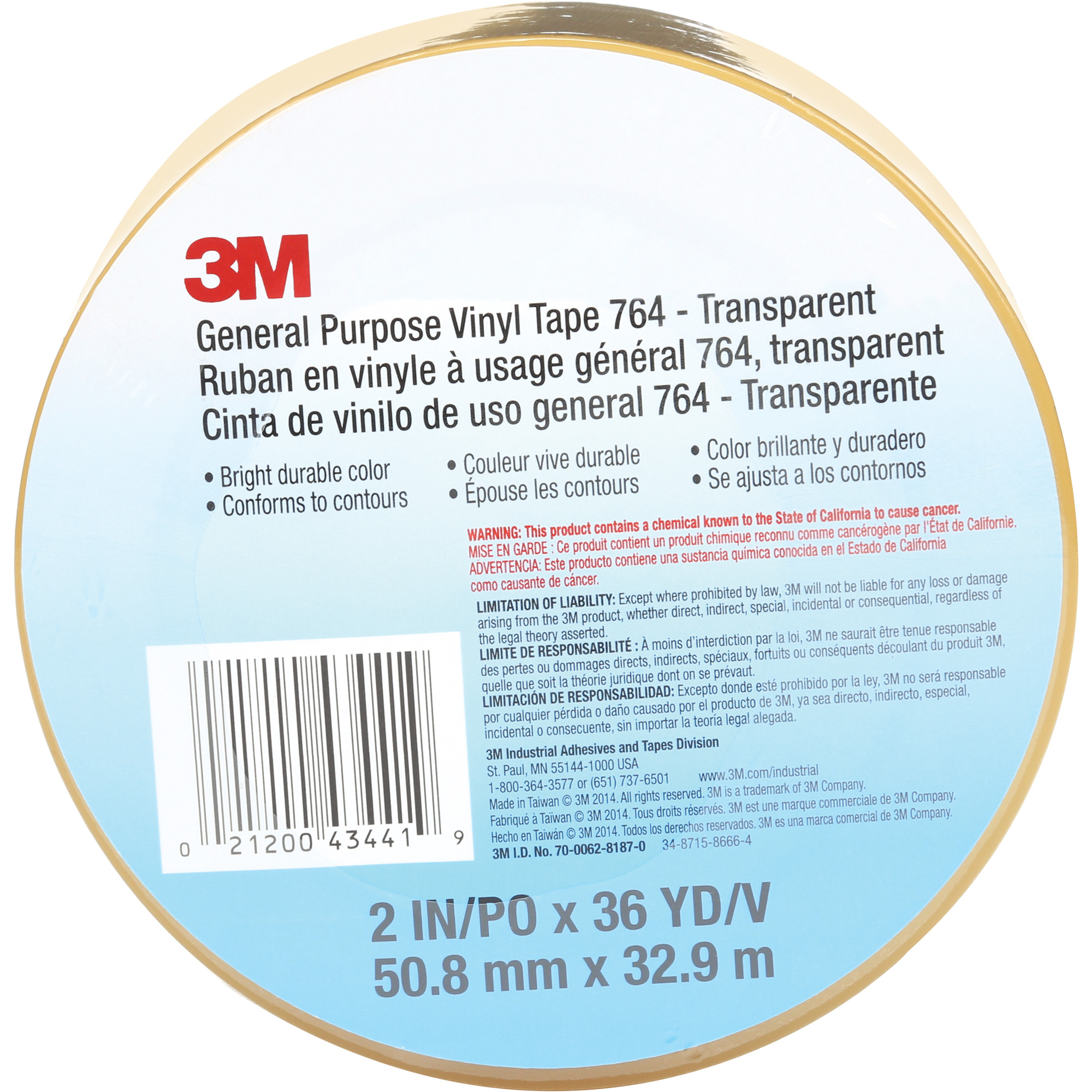 Ruban en vinyle pour travaux généraux 764, 50,8 mm (2") la x 32,9 m (108') lo, 5 mils, Transparent