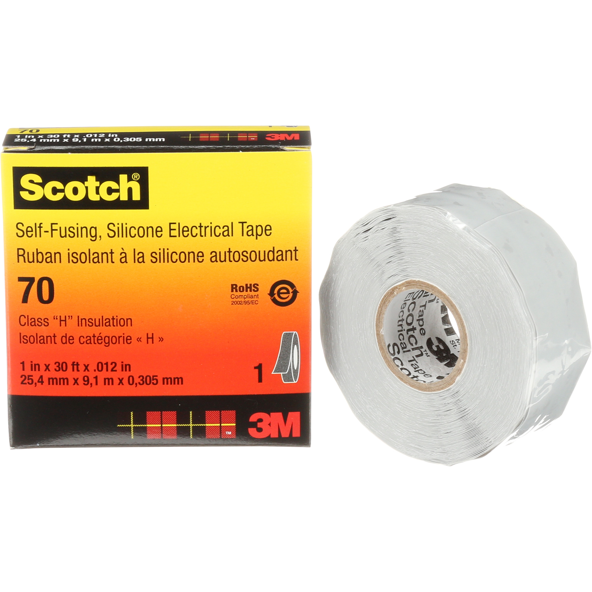 Ruban isolant en caoutchouc de silicone autofusionnant ScotchMD, 25,4 mm (1") x 9 m (30'), Gris, 12 mils