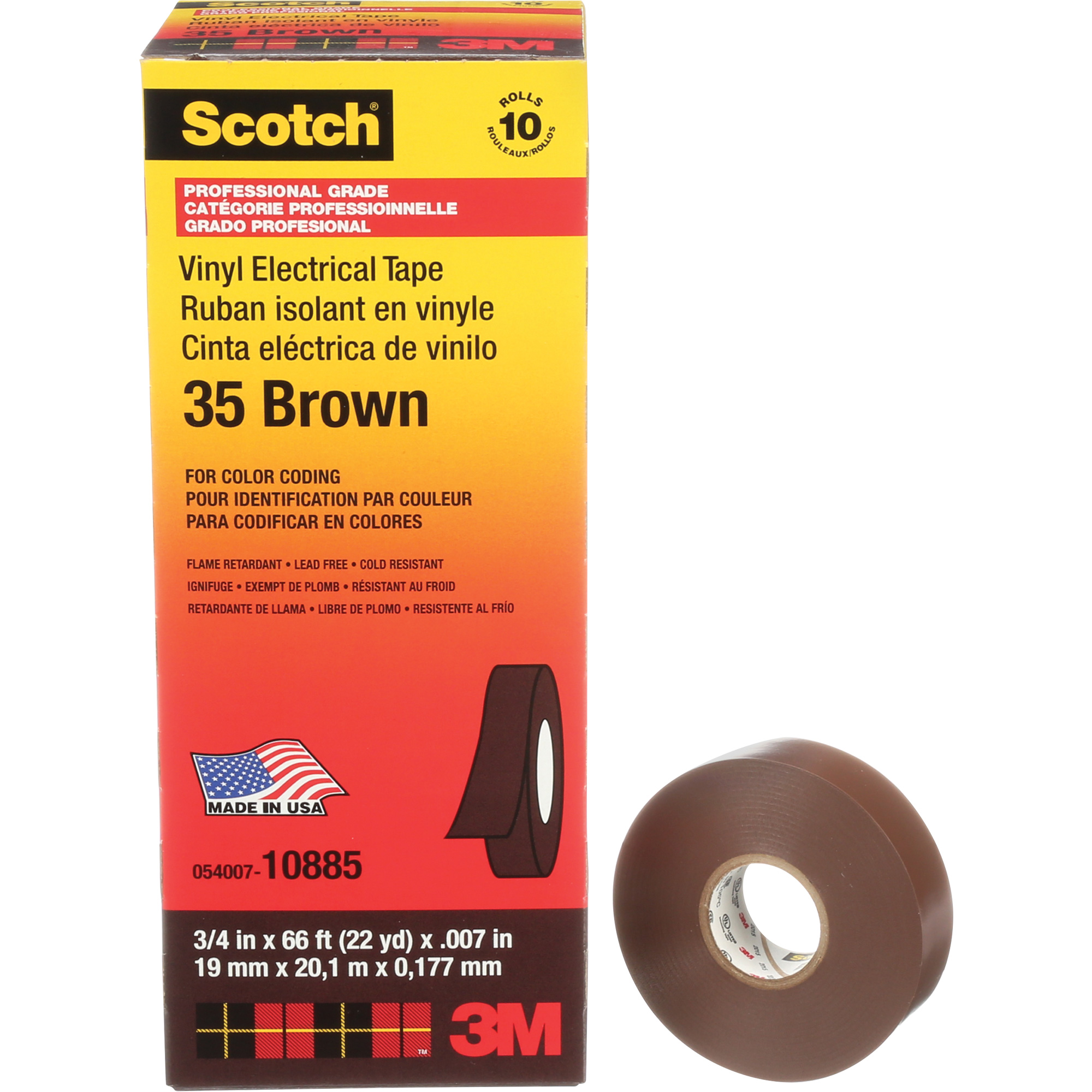 Ruban isolant en vinyle pour codification par couleur ScotchMD, 19 mm (3/4") la x 20 m (66') lo, 7 mils, Brun