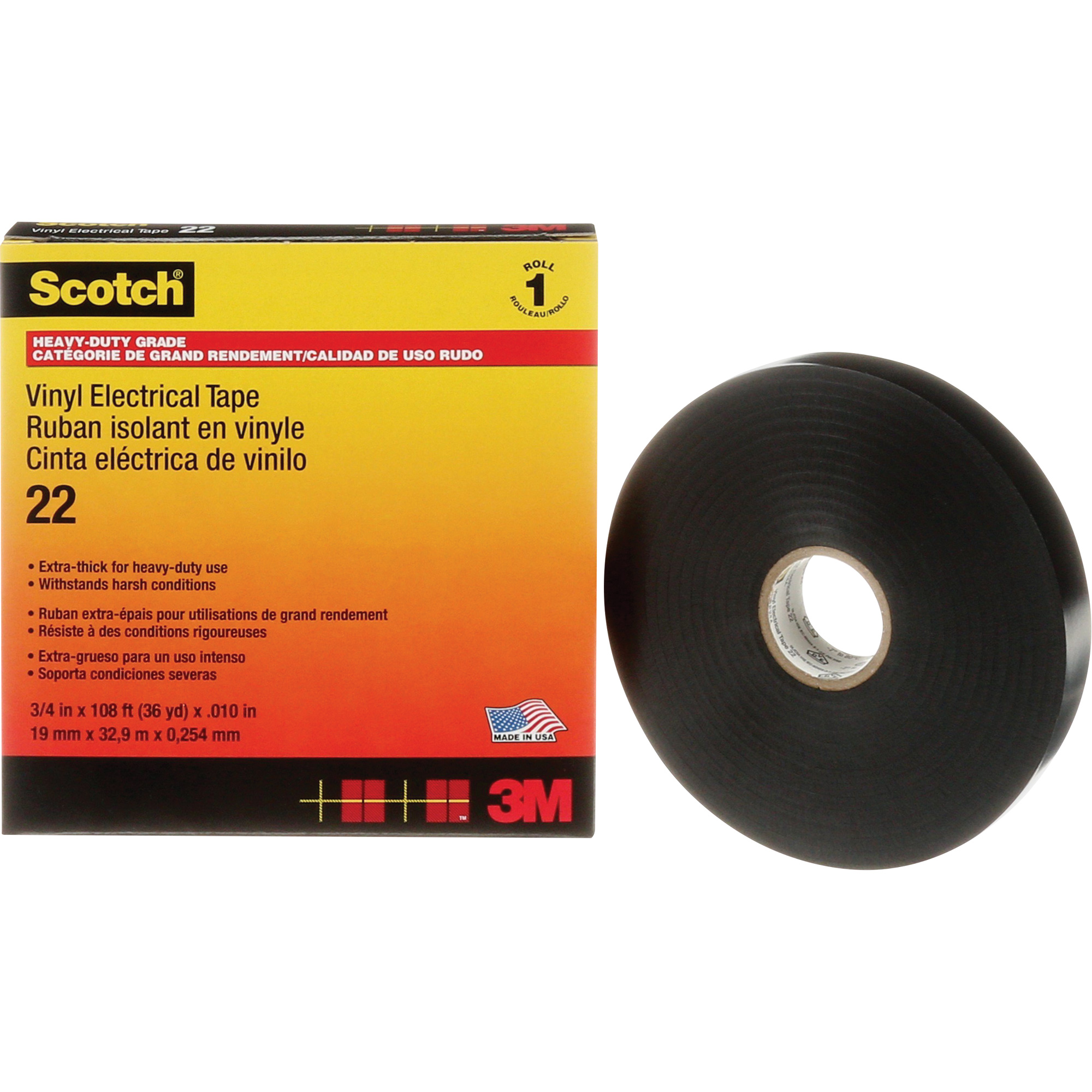 Ruban isolant en vinyle ScotchMD, 19 mm (3/4") x 33 m (108'), Noir, 10 mils