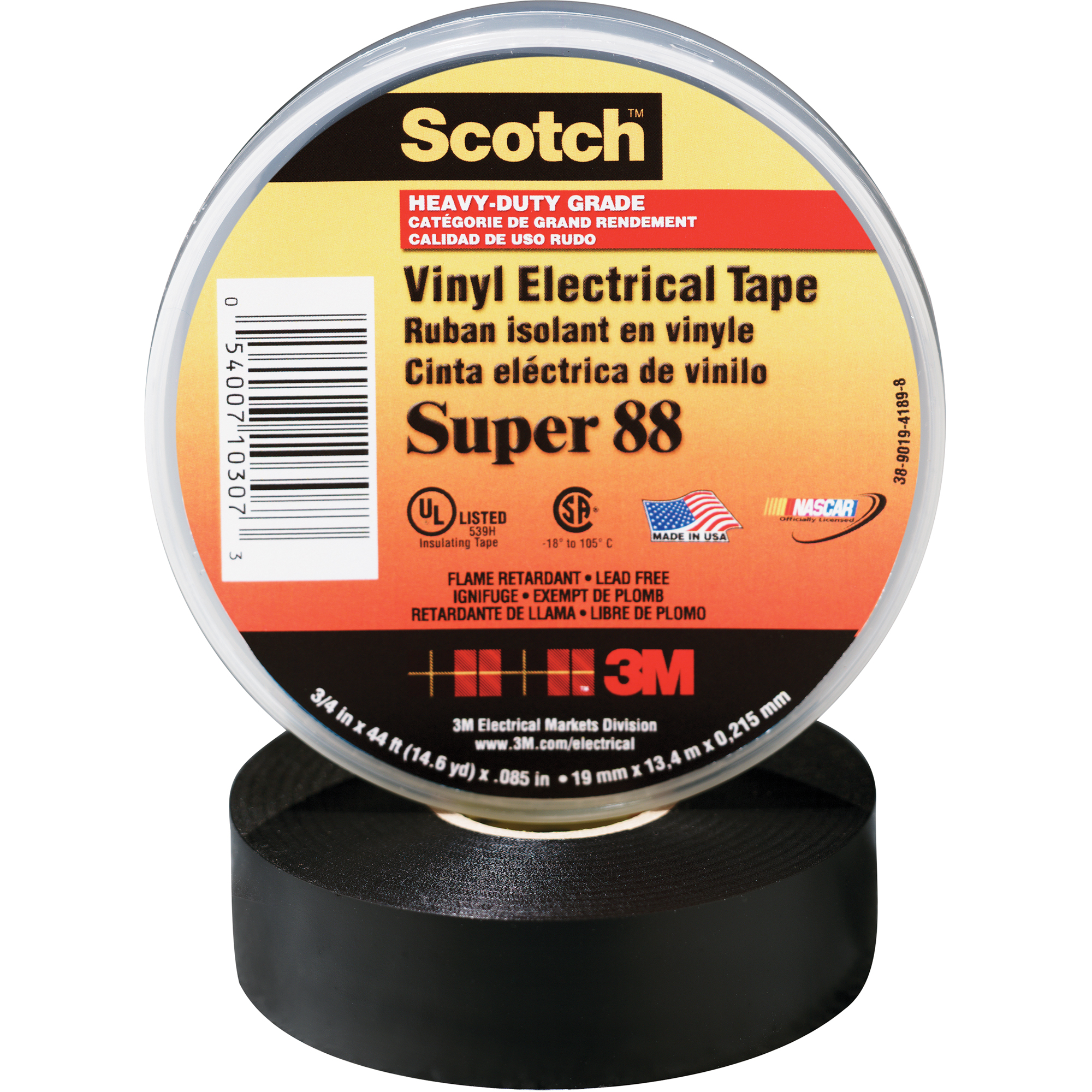 Rubans en vinyle Super 88 ScotchMD, 19 mm (3/4") x 20,1 m (66'), Noir, 8,5 mils