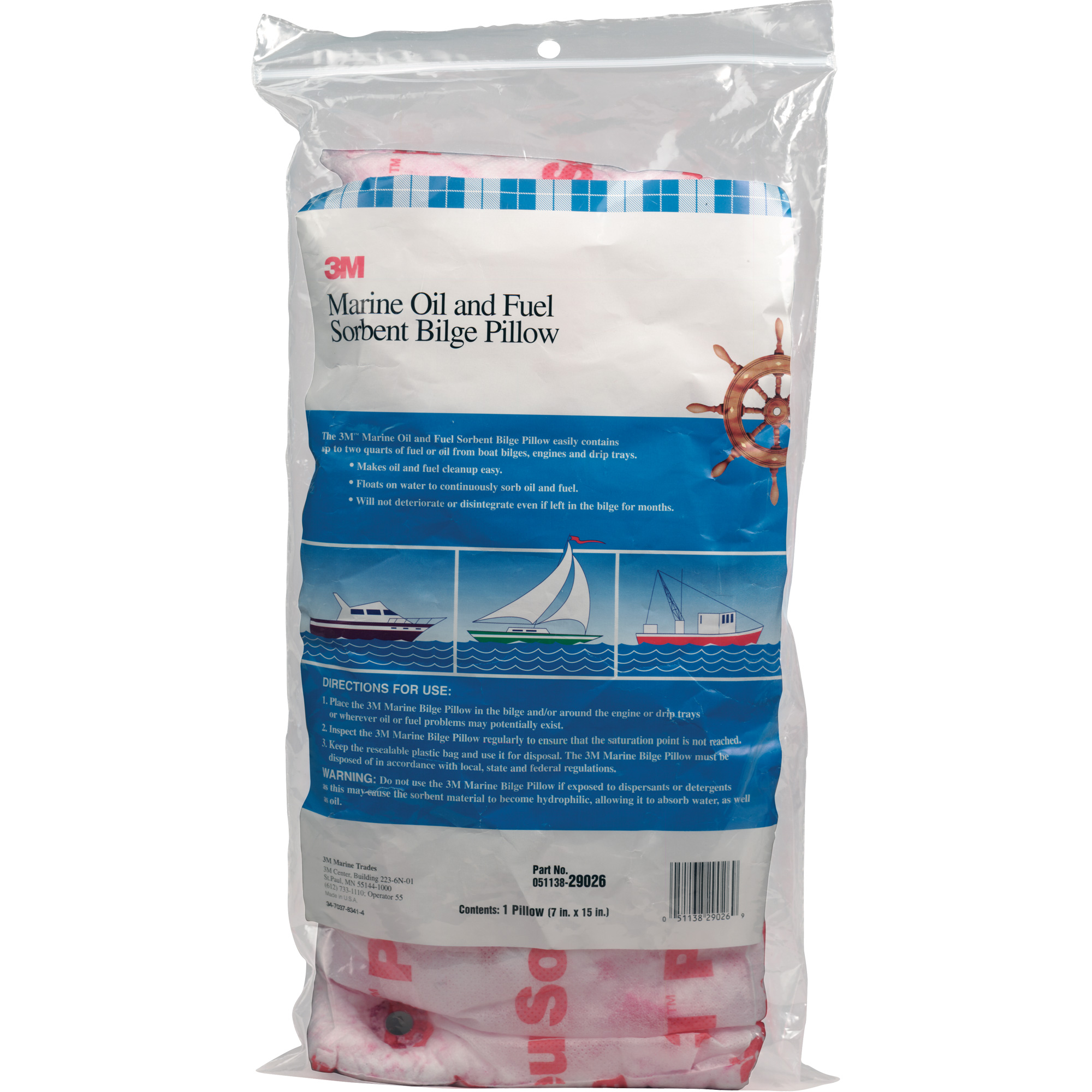 Tampon de fond de cale pour huiles et carburants nautiques, Huile seulement, 15" lo x 7" la, 12,1 gal absorption/pqt