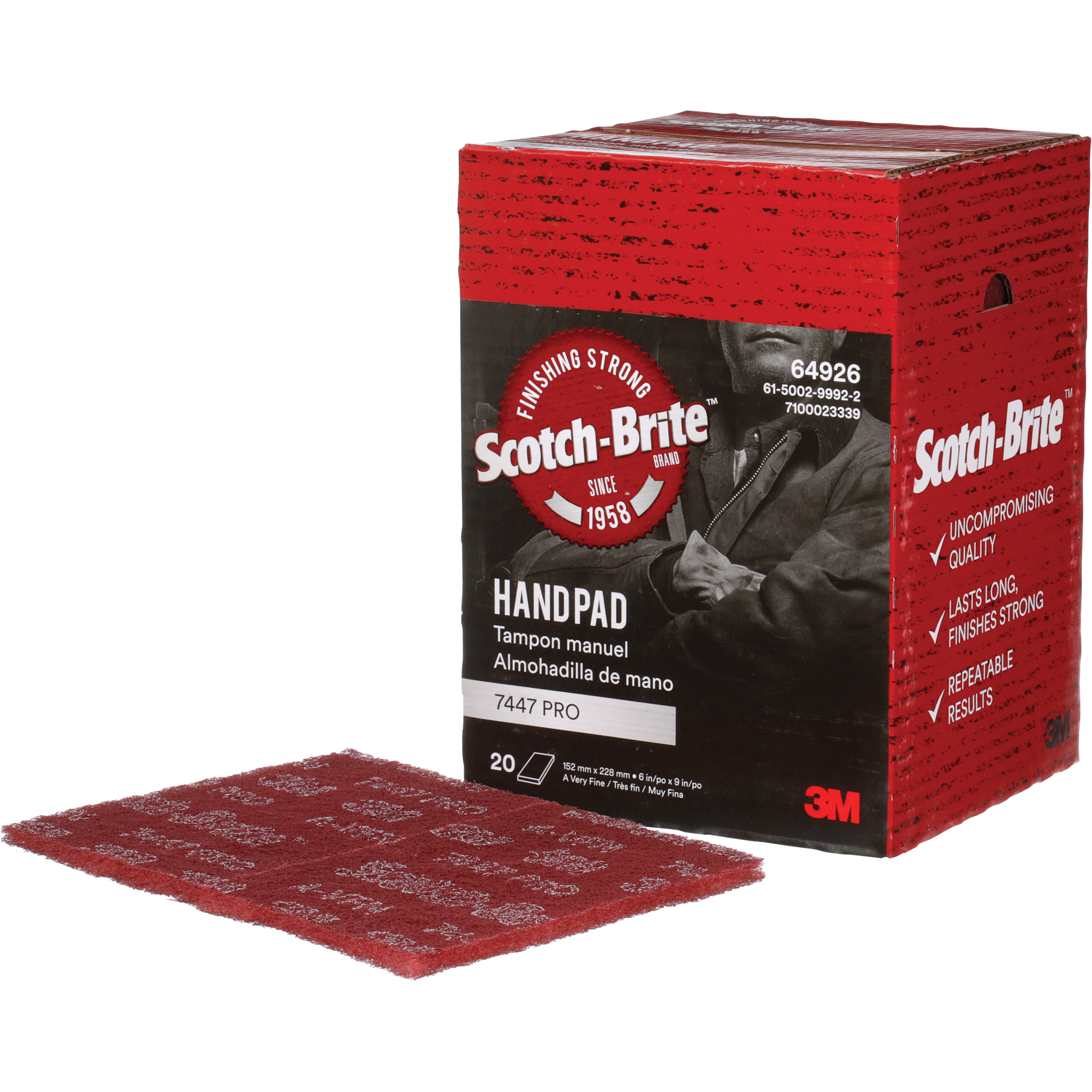 Tampons manuels Scotch-BriteMC 7447, Oxyde d'aluminium, 9" x 6", Grain Très fin