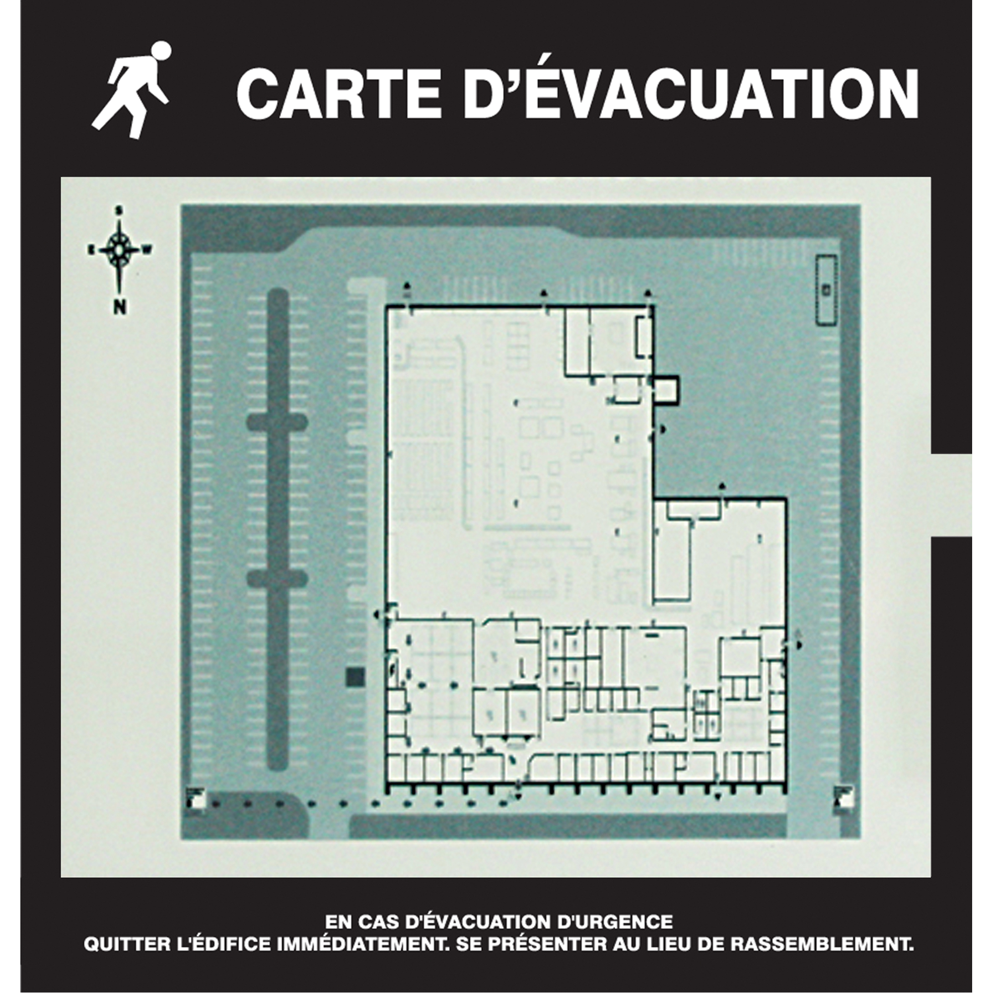 Cadre pour plan d'évacuation, 11-1/2" x 12", Plastique, Français avec pictogramme
