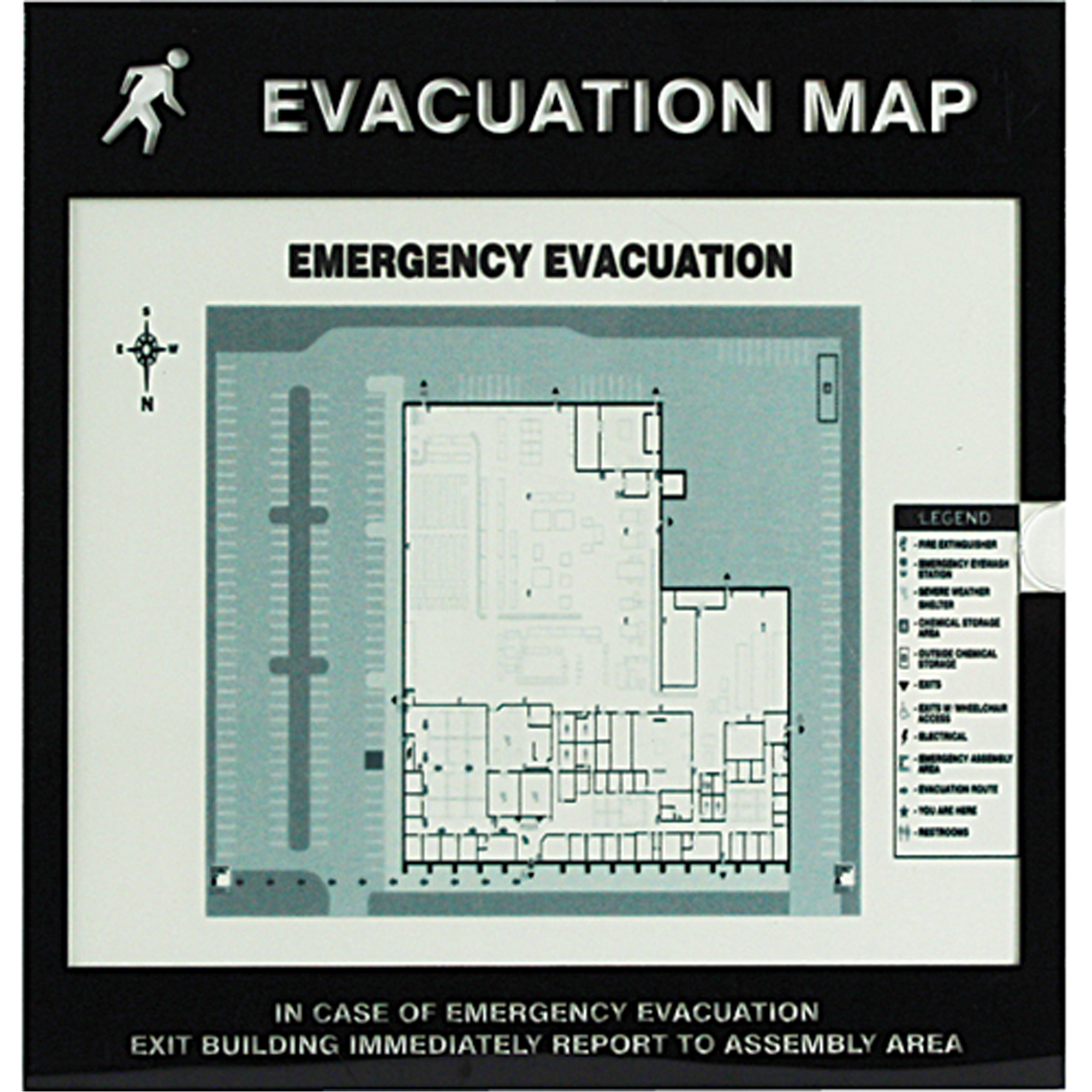 Cadres pour plan d'évacuation, 11-1/2" x 12", Plastique, Anglais avec pictogramme