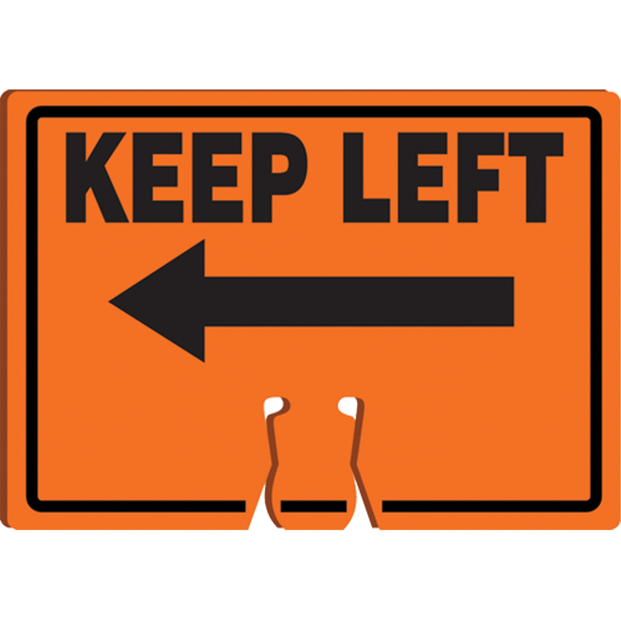 Enseigne d'avertissement « Keep Left » pour dessus de cône, 10" x 14", Plastique, Anglais avec pictogramme
