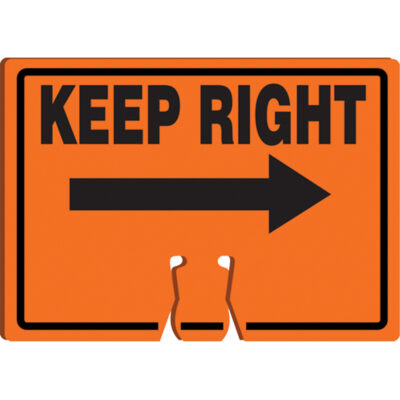Enseigne d'avertissement « Keep Right » pour dessus de cône, 10" x 14", Plastique, Anglais avec pictogramme