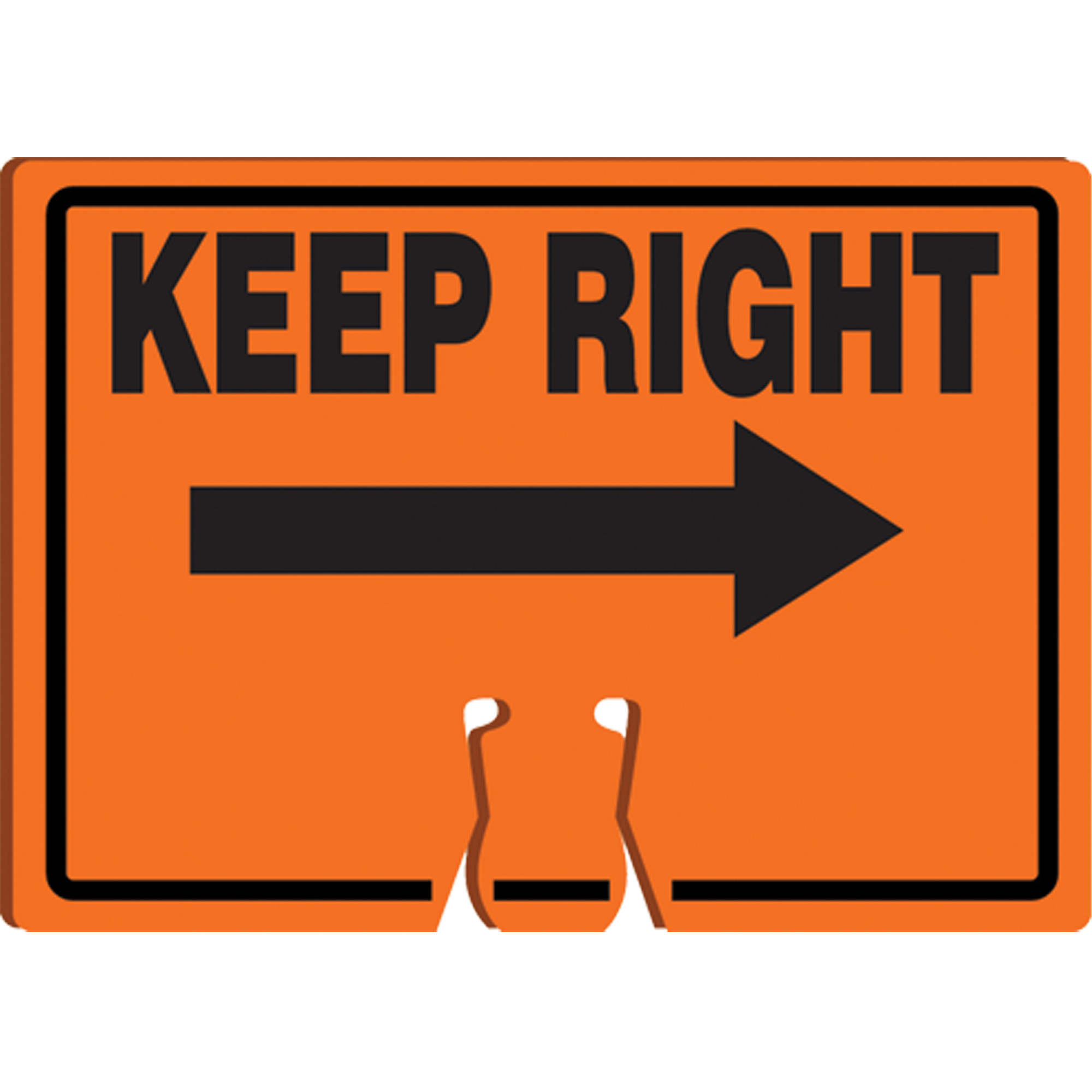 Enseigne d'avertissement « Keep Right » pour dessus de cône, 10" x 14", Plastique, Anglais avec pictogramme