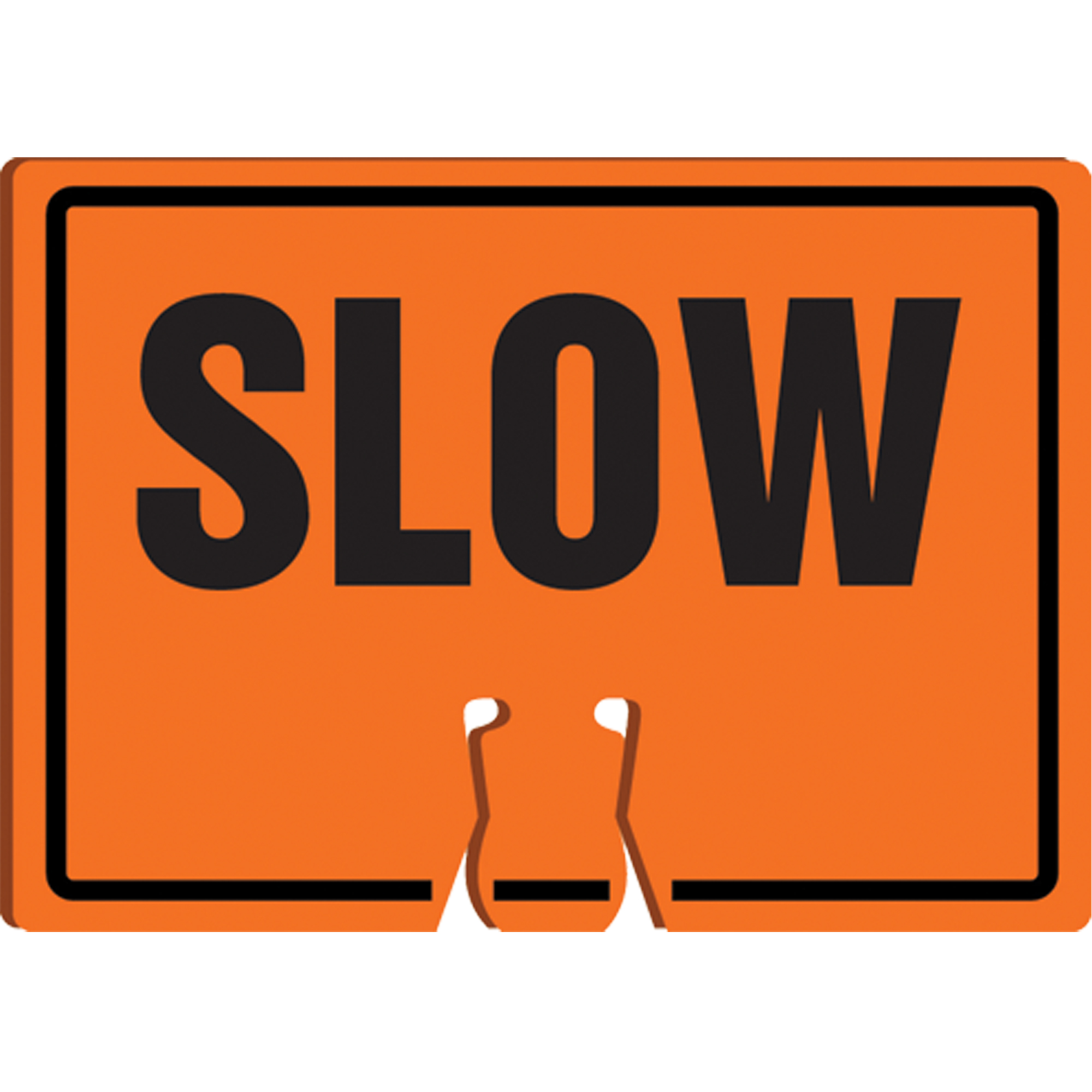 Enseigne d'avertissement « Slow » pour dessus de cône, 10" x 14", Plastique, Anglais