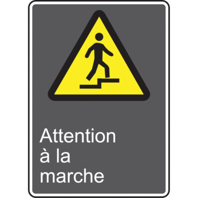Enseigne de sécurité conforme à la CSA Attention à la marche, 14" x 10", Vinyle, Français avec pictogramme