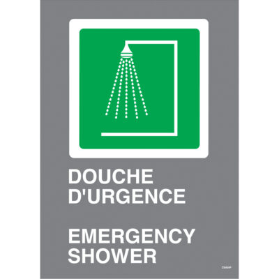 Enseigne de sécurité conforme à la CSA - Douche d'urgence / Emergency Shower, 14" x 10", Plastique, Bilingue avec pictogramme