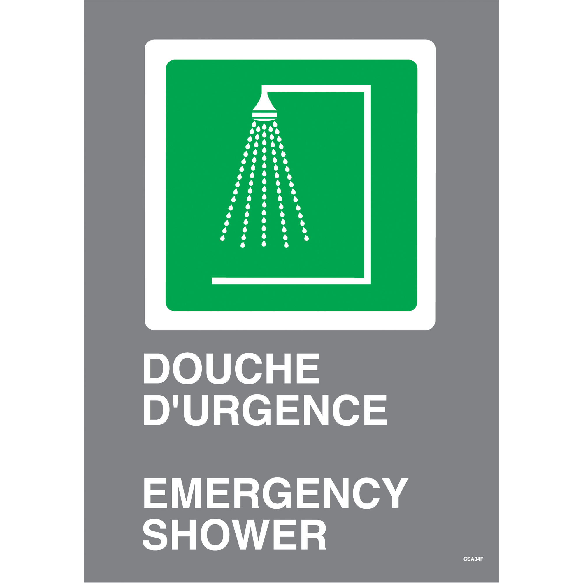 Enseigne de sécurité conforme à la CSA - Douche d'urgence / Emergency Shower, 14" x 10", Plastique, Bilingue avec pictogramme