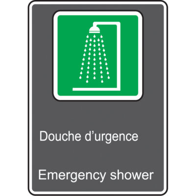 Enseigne de sécurité conforme à la CSA - Douche d'urgence / Emergency Shower, 14" x 10", Vinyle, Bilingue avec pictogramme