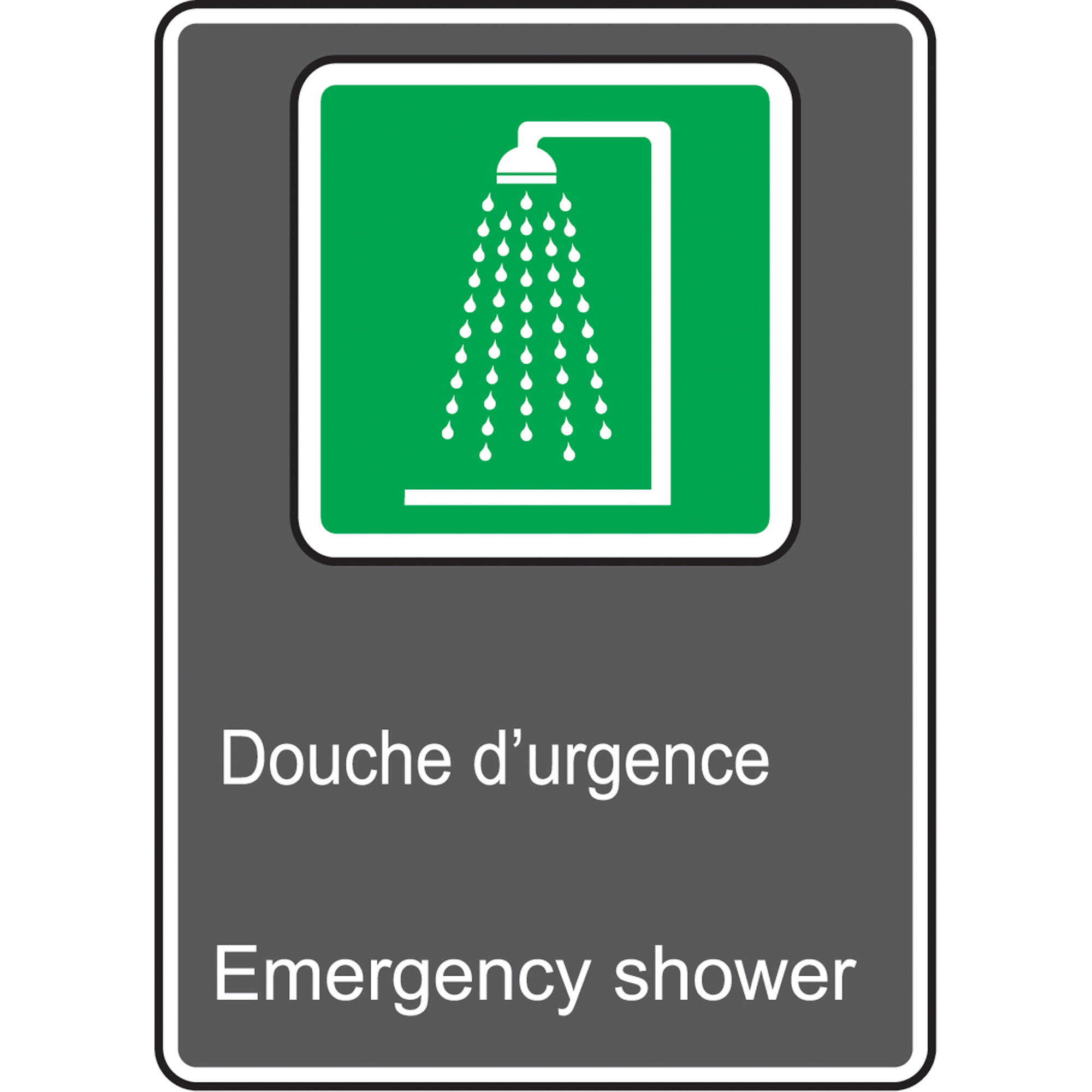 Enseigne de sécurité conforme à la CSA - Douche d'urgence / Emergency Shower, 14" x 10", Vinyle, Bilingue avec pictogramme