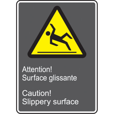 Enseigne de sécurité conforme à la CSA - Surface glissant / Slippery Surface, 14" x 10", Aluminium, Bilingue avec pictogramme
