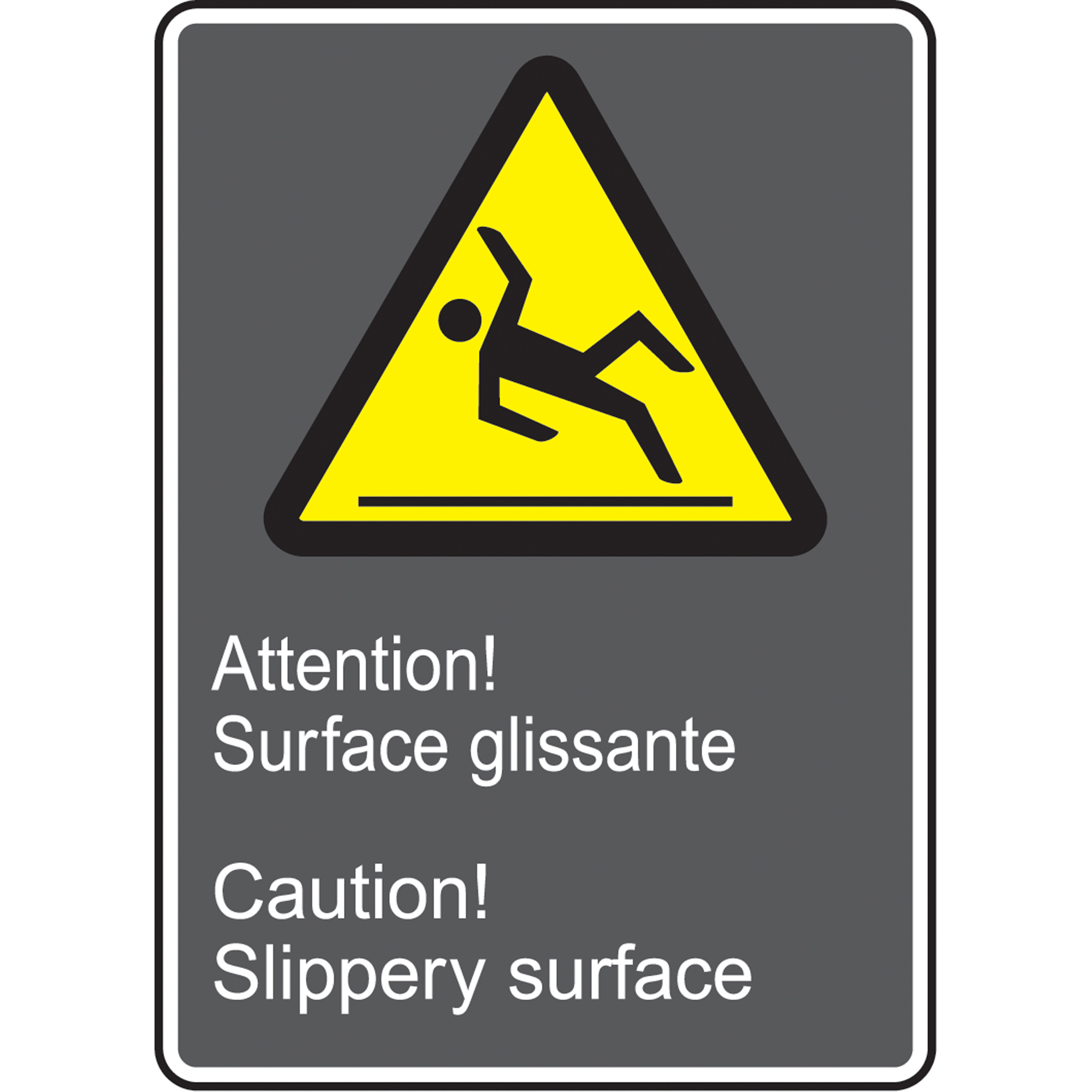 Enseigne de sécurité conforme à la CSA - Surface glissant / Slippery Surface, 14" x 10", Aluminium, Bilingue avec pictogramme