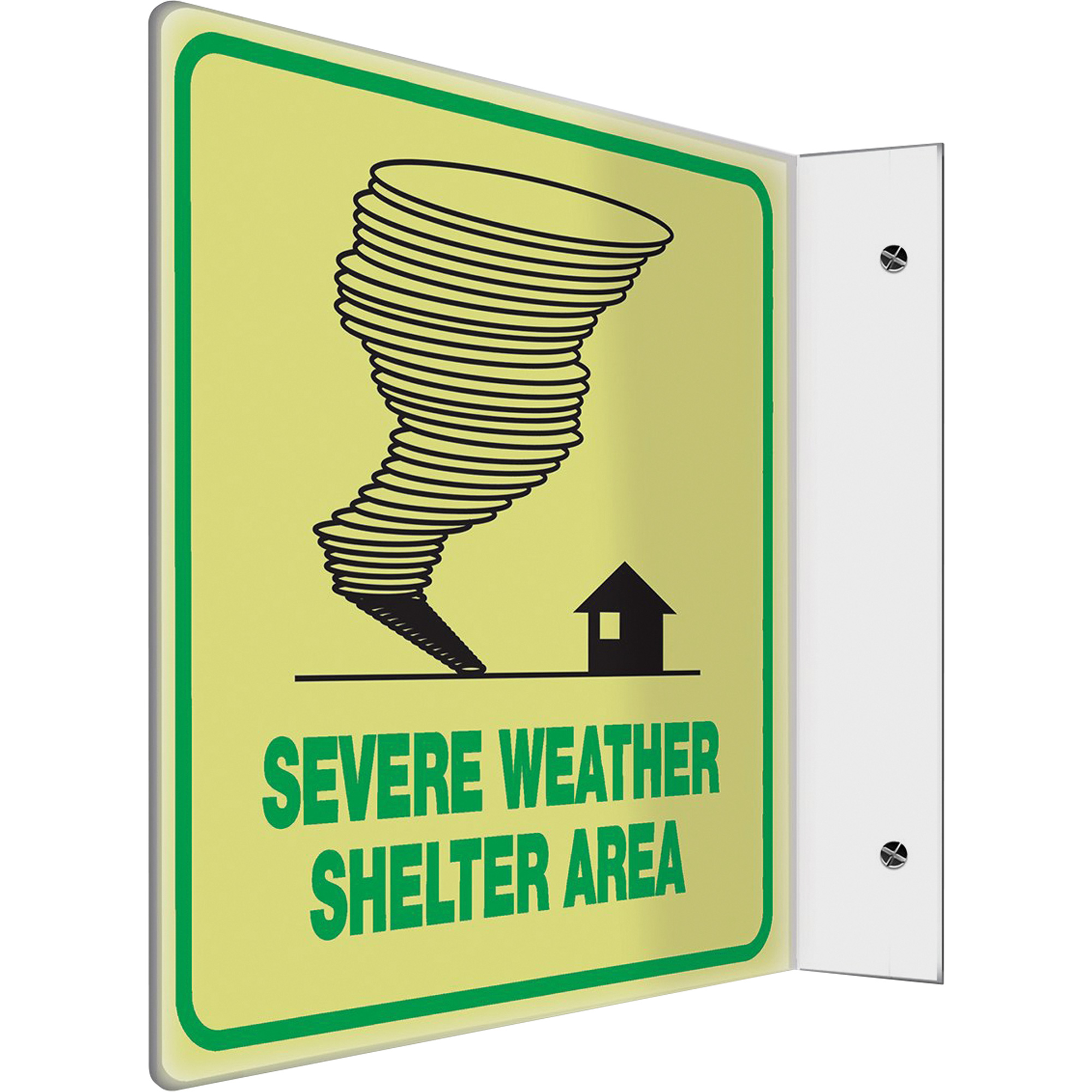 Enseigne de sécurité phosphorescente ProjectionMC "Severe Weather Shelter Area", 8" x 8", Plastique, Anglais avec pictogramme