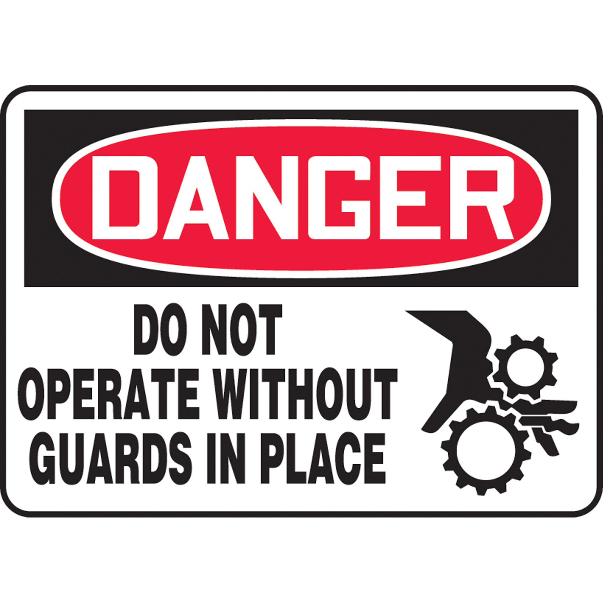 Enseigne « Do Not Operate Without Guards », 10" x 14", Vinyle, Anglais avec pictogramme