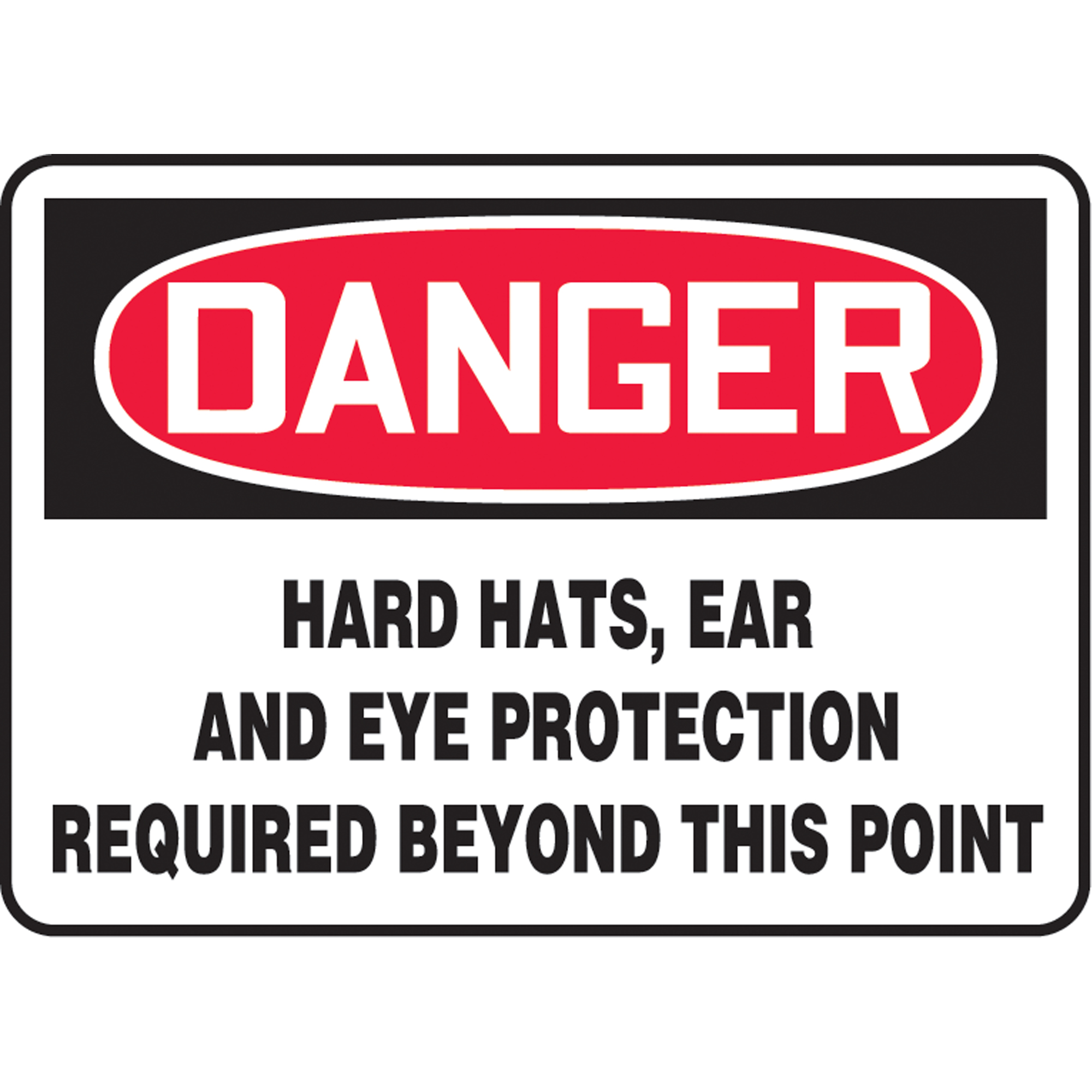 Enseigne « Hard Hats, Ear & Eye Protection Required », 10" x 14", Plastique, Anglais
