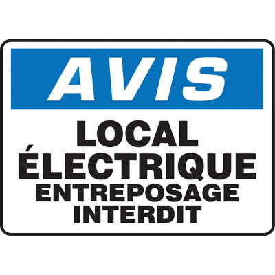 Enseigne « Local électrique entreposage interdit », 10" x 14", Plastique, Français