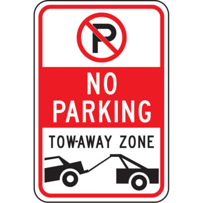 Enseigne « No Parking Tow-Away Zone », 18" x 12", Aluminium, Anglais avec pictogramme