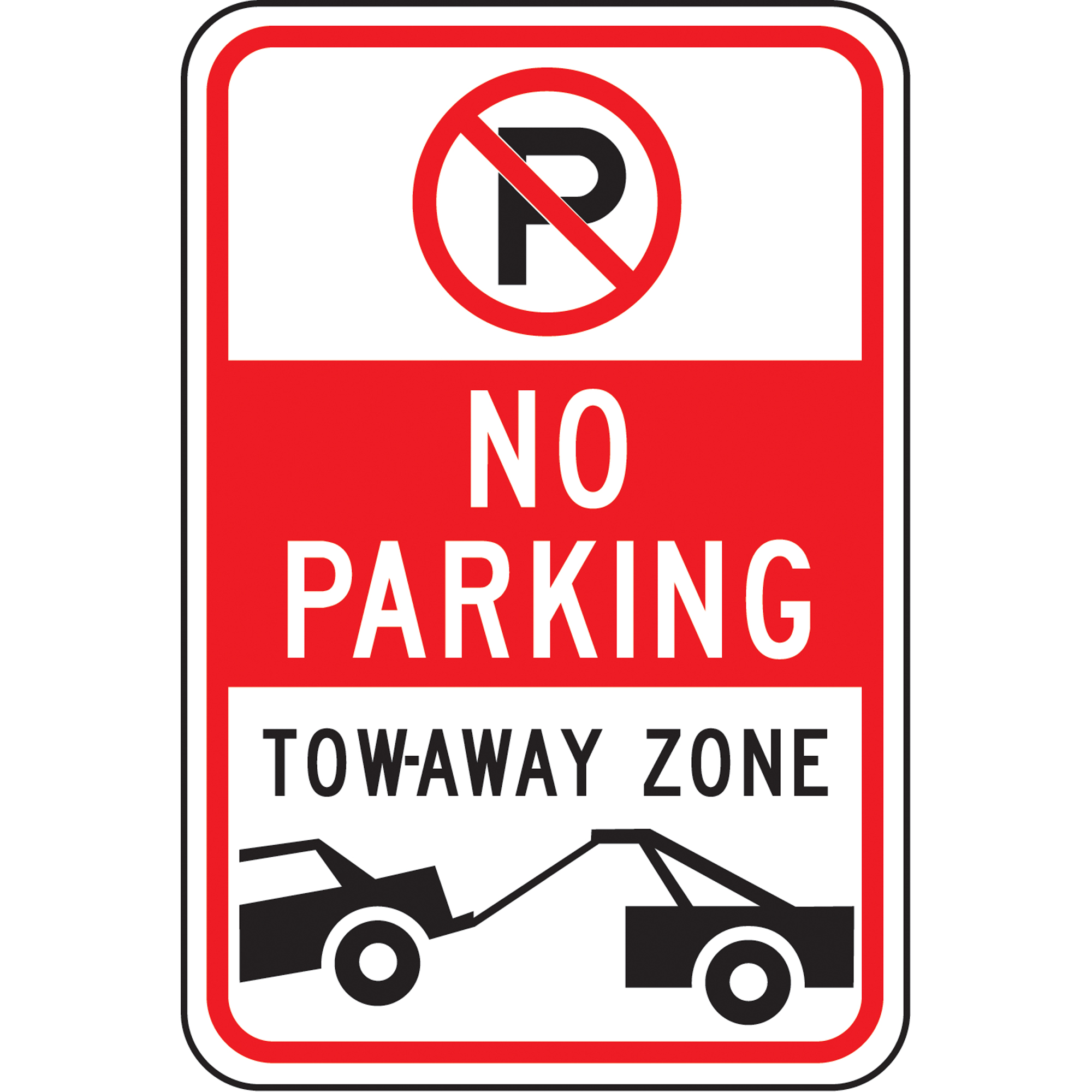 Enseigne « No Parking Tow-Away Zone », 18" x 12", Aluminium, Anglais avec pictogramme