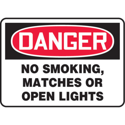 Enseigne « No Smoking, Matches Or Open Lights », 10" x 14", Aluminium, Anglais