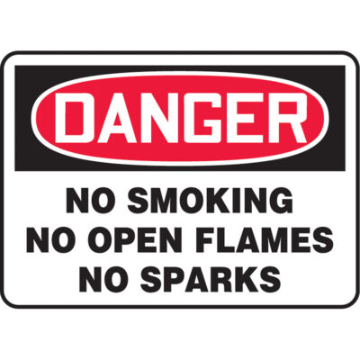 Enseigne « No Smoking, No Open Flames, No Sparks », 10" x 14", Aluminium, Anglais