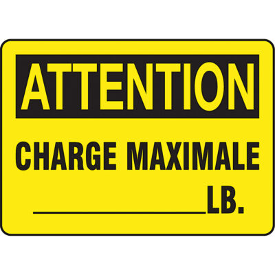 Enseigne personnalisable « Charge maximale », 7" x 10", Plastique, Français