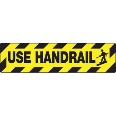 Enseigne pour plancher « Use Handrails » Skid-GardMC, Adhésif, Anglais avec pictogramme