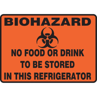 Enseigne pour réfrigérateur « Biohazard », 10" x 14", Vinyle, Anglais avec pictogramme