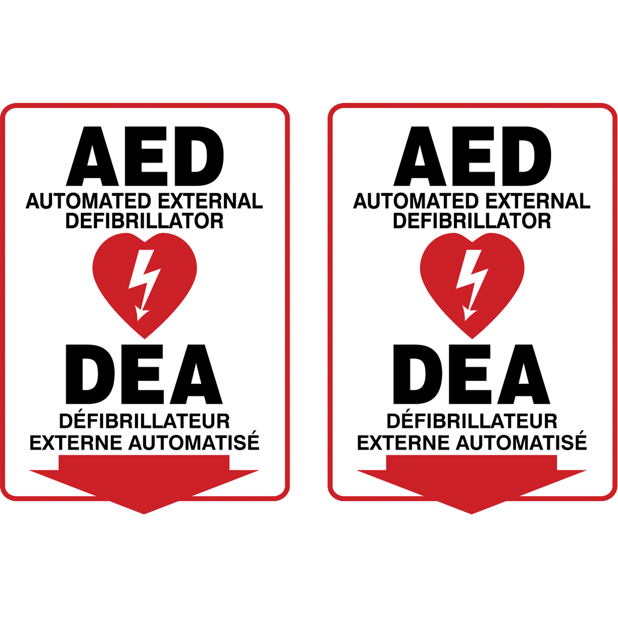 Enseigne ProjectionMC « AED/DEA », 12" x 9", Plastique, Bilingue avec pictogramme