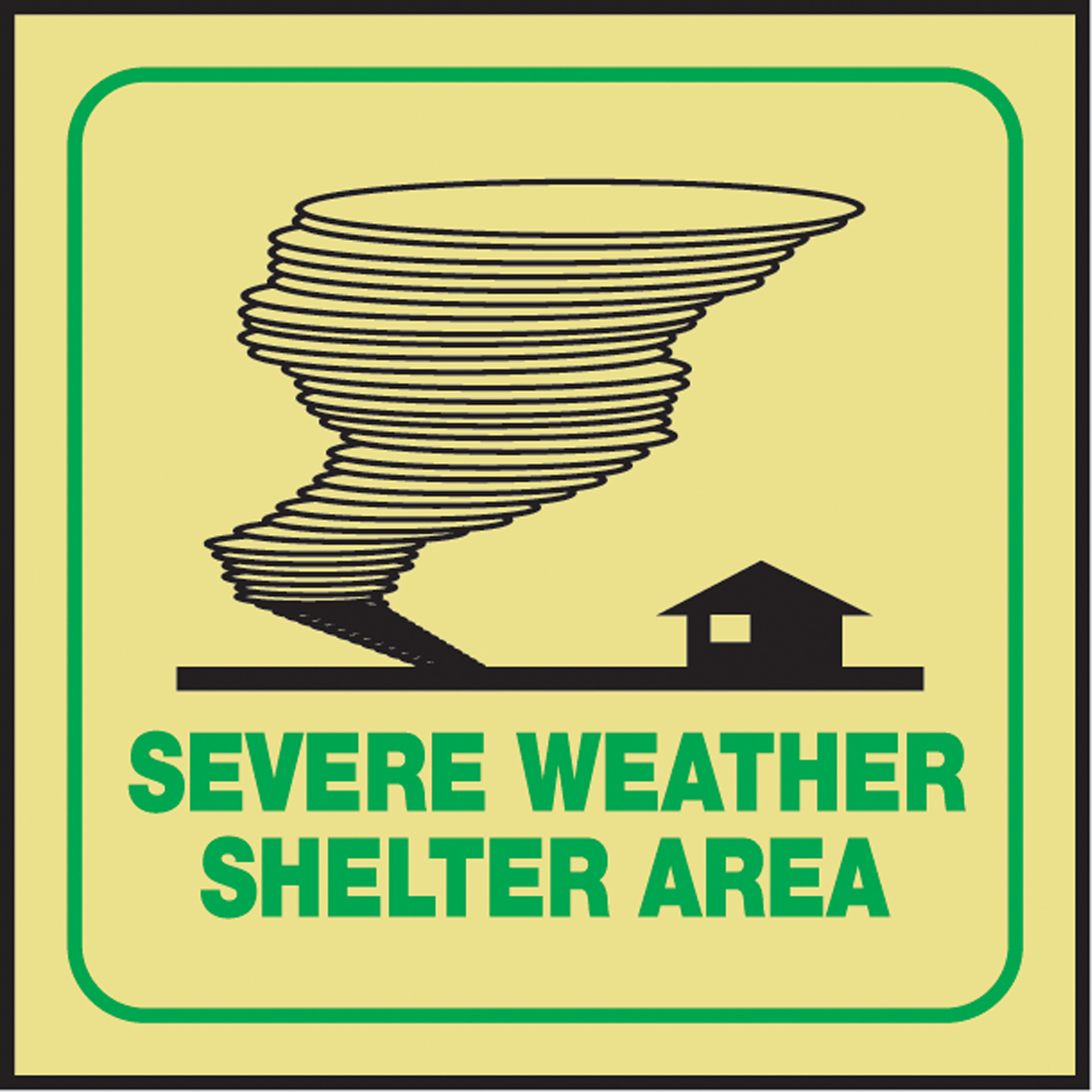 Enseigne ProjectionMC « Severe Weather Shelter Area », 6" x 5", Plastique, Anglais avec pictogramme