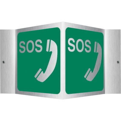 Enseigne ProjectionMC « SOS », 6" x 5", Aluminium, Bilingue avec pictogramme