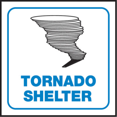 Enseigne ProjectionMC « Tornado Shelter », 6" x 5", Plastique, Anglais avec pictogramme