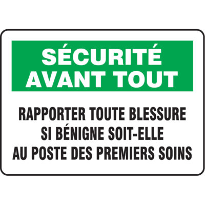Enseigne « Rapporter toute blessure », 10" x 14", Vinyle, Français