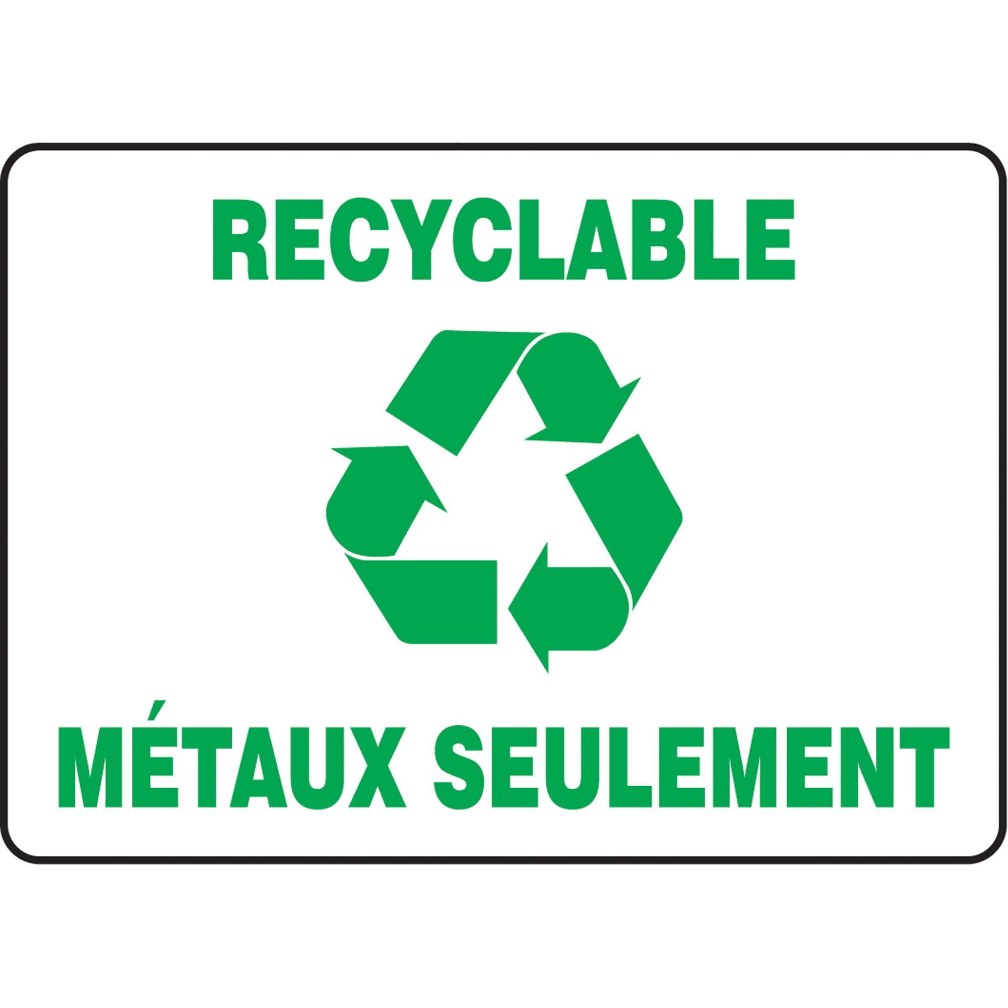 Enseigne « Recyclable métaux seulement », 10" x 14", Vinyle, Français avec pictogramme