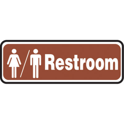 Enseigne « Rest Rooms », 3" x 10", Plastique, Anglais avec pictogramme