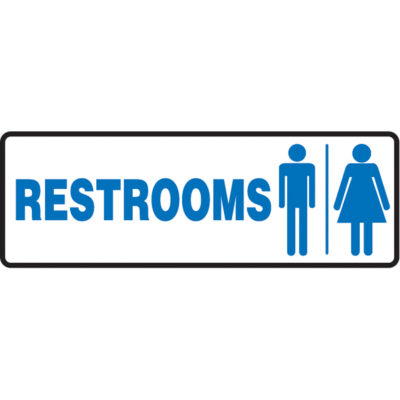 Enseigne « Rest Rooms », 4" x 10", Aluminium, Anglais avec pictogramme