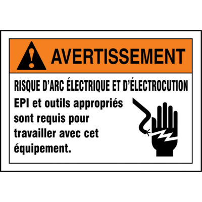 Enseigne « Risque d'arc électrique et d'électrocution », 7" x 10", Aluminium, Français avec pictogramme