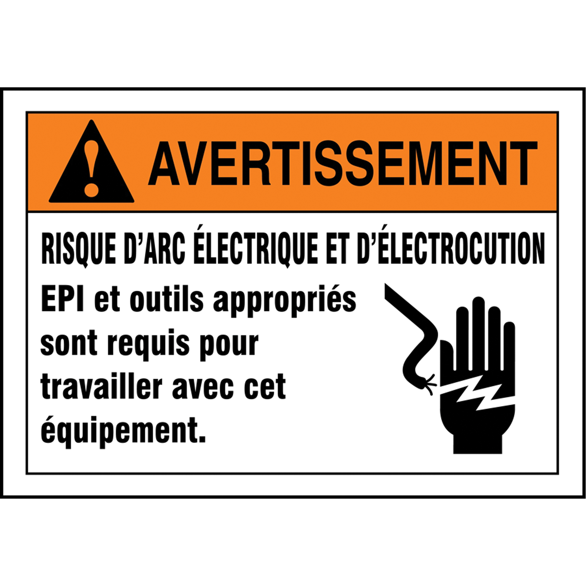 Enseigne « Risque d'arc électrique et d'électrocution », 7" x 10", Aluminium, Français avec pictogramme