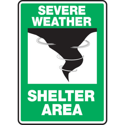 Enseigne « Shelter Area », 10" x 7", Aluminium, Anglais avec pictogramme