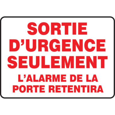 Enseigne « Sortie d'urgence seulement », 10" x 14", Vinyle, Français