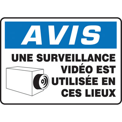 Enseigne « Surveillance vidéo », 7" x 10", Plastique, Français avec pictogramme