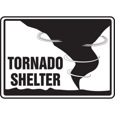 Enseigne « Tornado Shelter », 10" x 14", Aluminium, Anglais avec pictogramme
